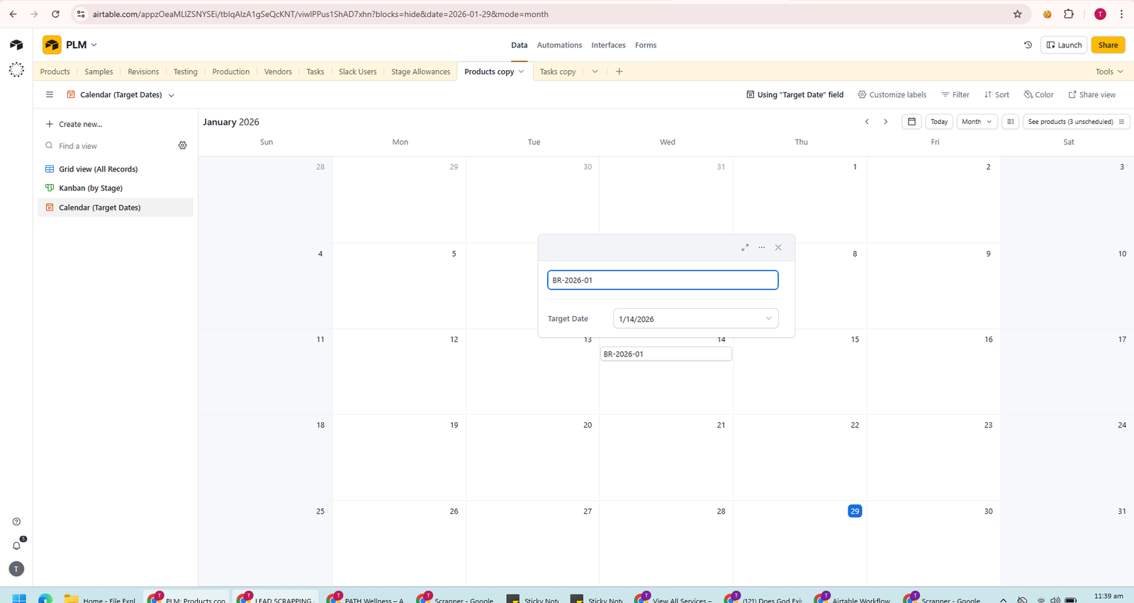 Airtable calendar record creation